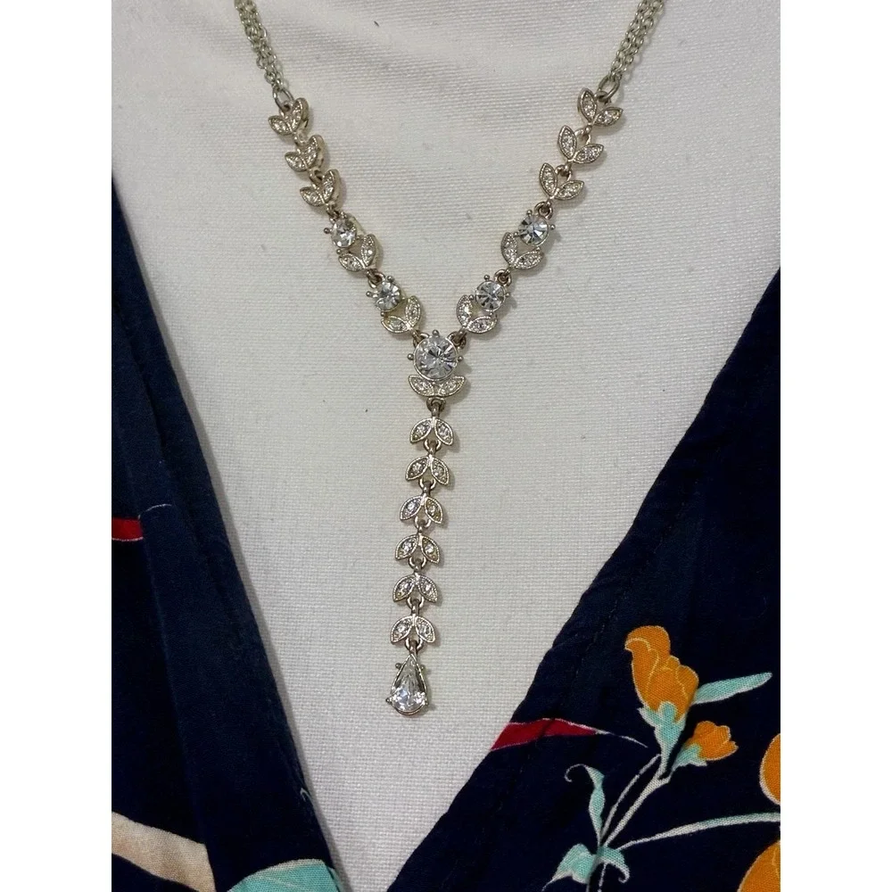 Napier Necklace Crystal  Teardrop Round Rhinestone Victorian Silver Tone